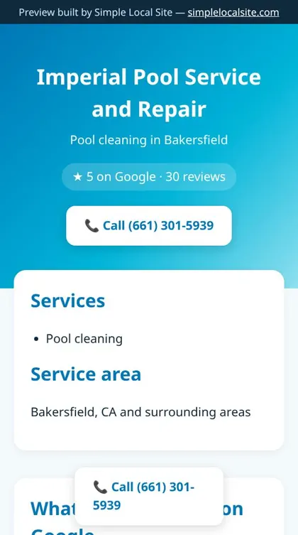 Example preview site for Imperial Pool Service and Repair